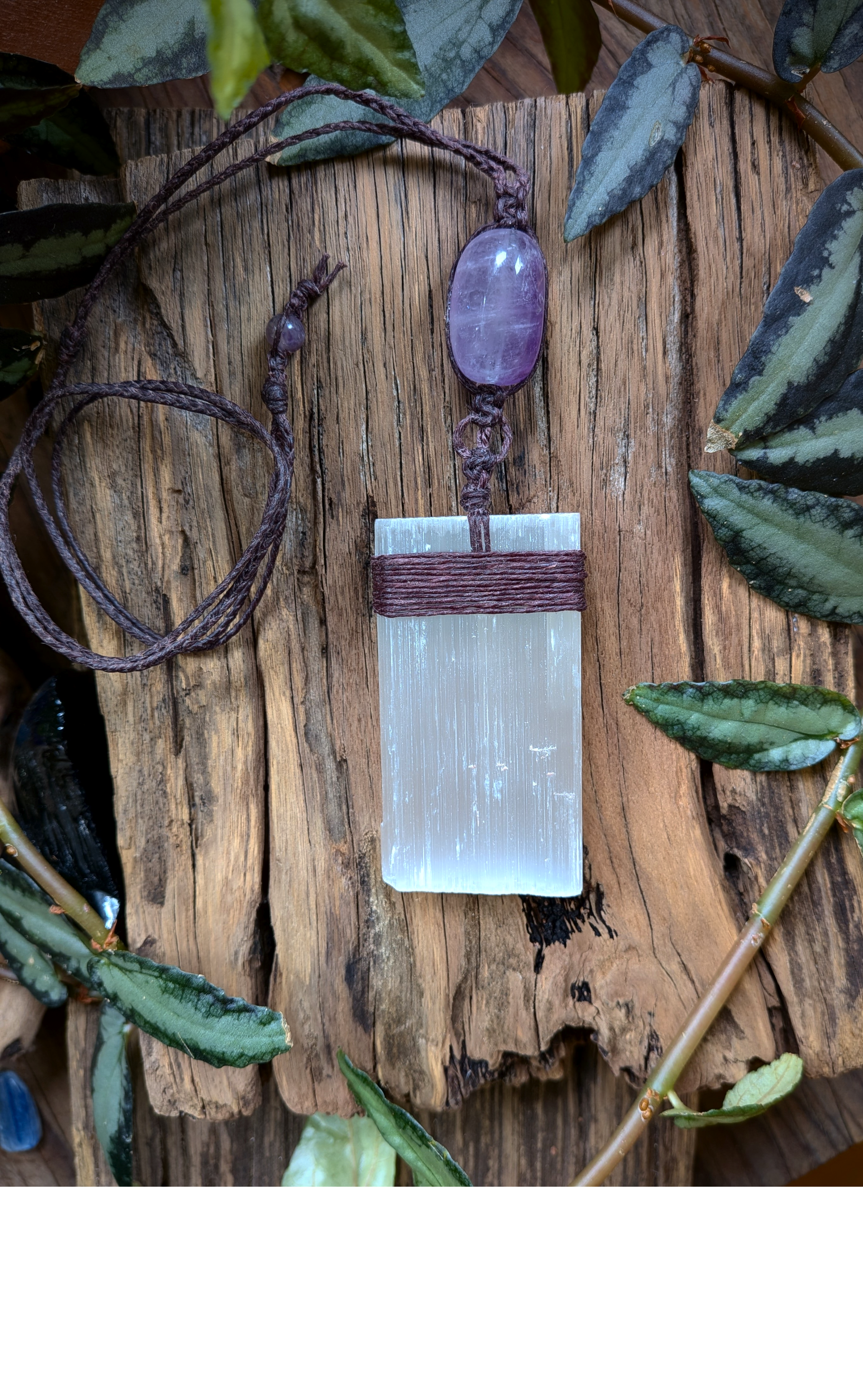 •| SELENITE | AMETHYST |• handmade statement necklace talisman