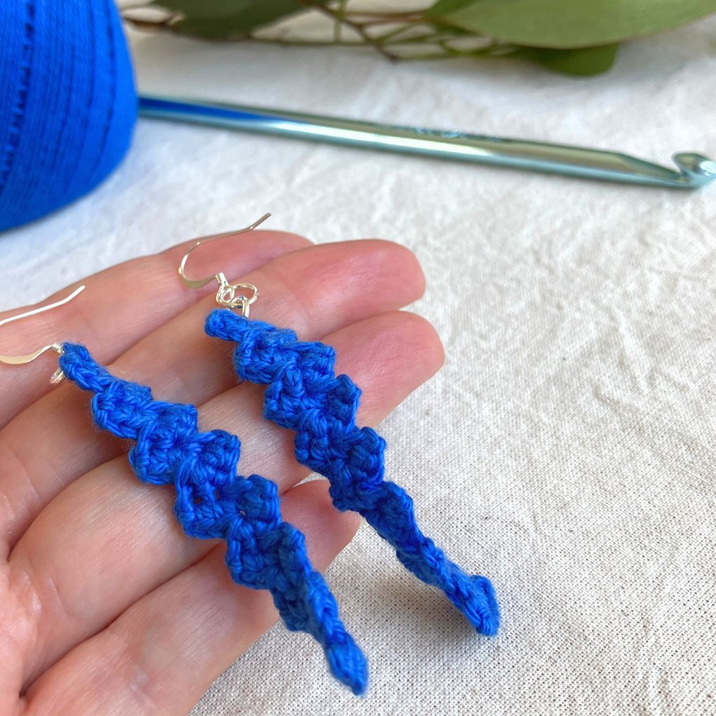 Blue Tide Twists - Handmade Cotton Crochet Dangle Earrings