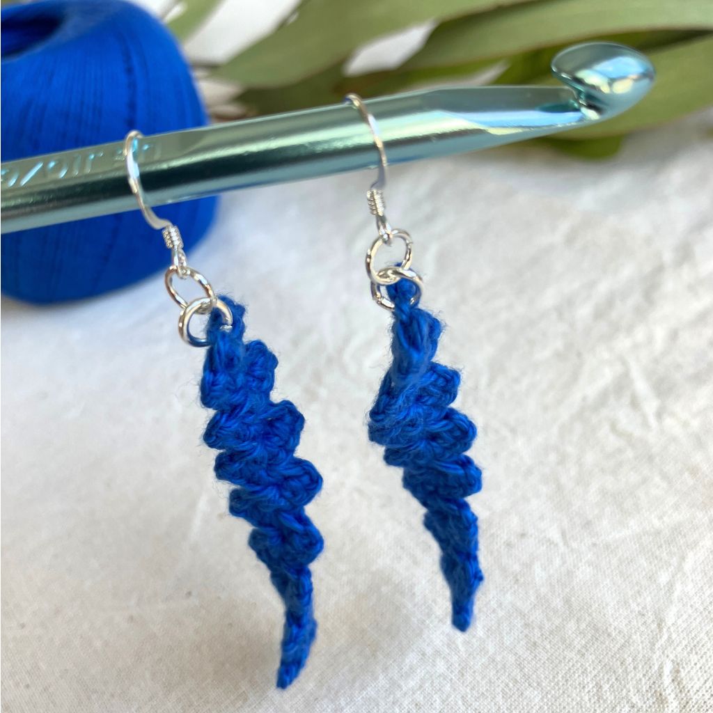 Blue Tide Twists - Handmade Cotton Crochet Dangle Earrings