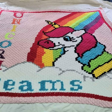 Crochet Blanket - Unicorn Dreams - Single bed size - pink - BB041