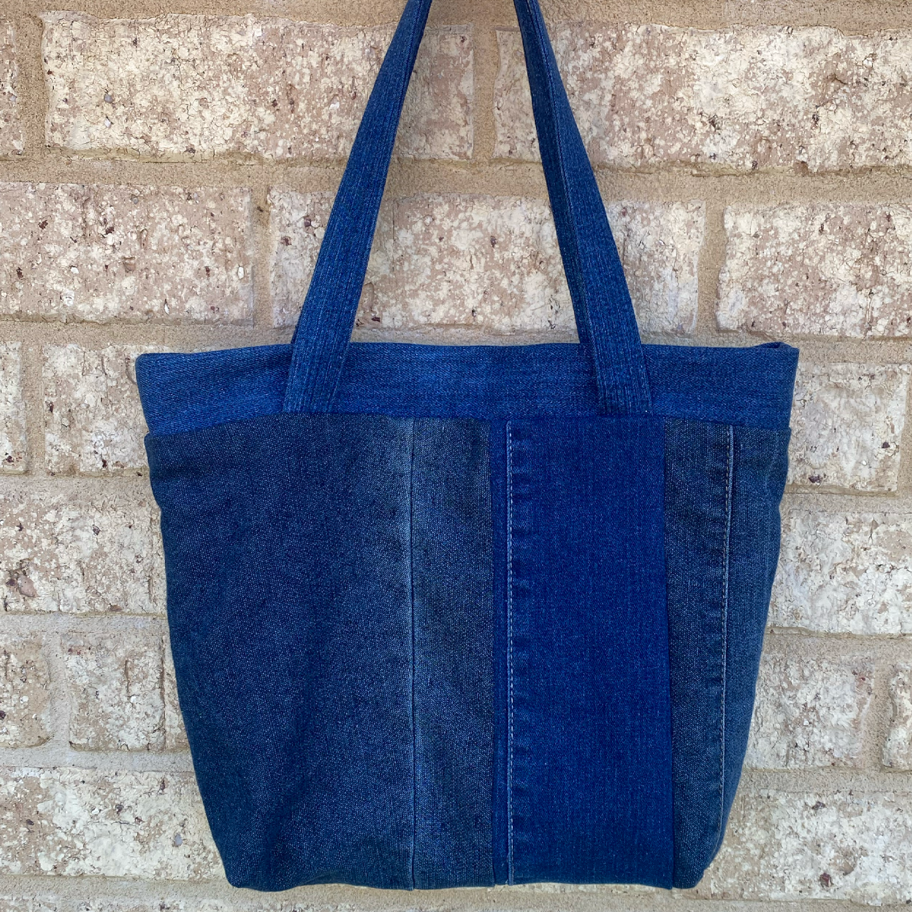 Handmade Tote Bag Upcycled Vintage Retro - Green Stitch Denim