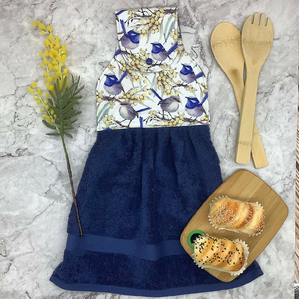 Blue wrens hanging hand towel. - 2 Designs