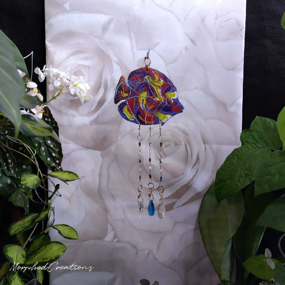 fish suncatcher multicoloured hand painted natural copper glass beads glass crystals 3