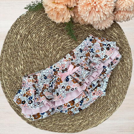 Rufflebutts - Nappy Cover - Pink & Rust Retro Floral