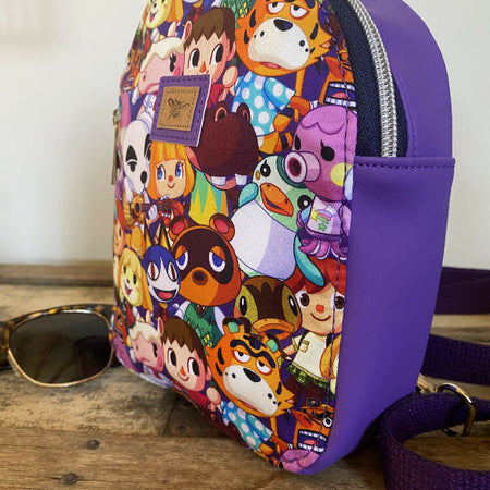 Convertible Backpack/Crossbody Bag - Animals/Purple Faux Leather