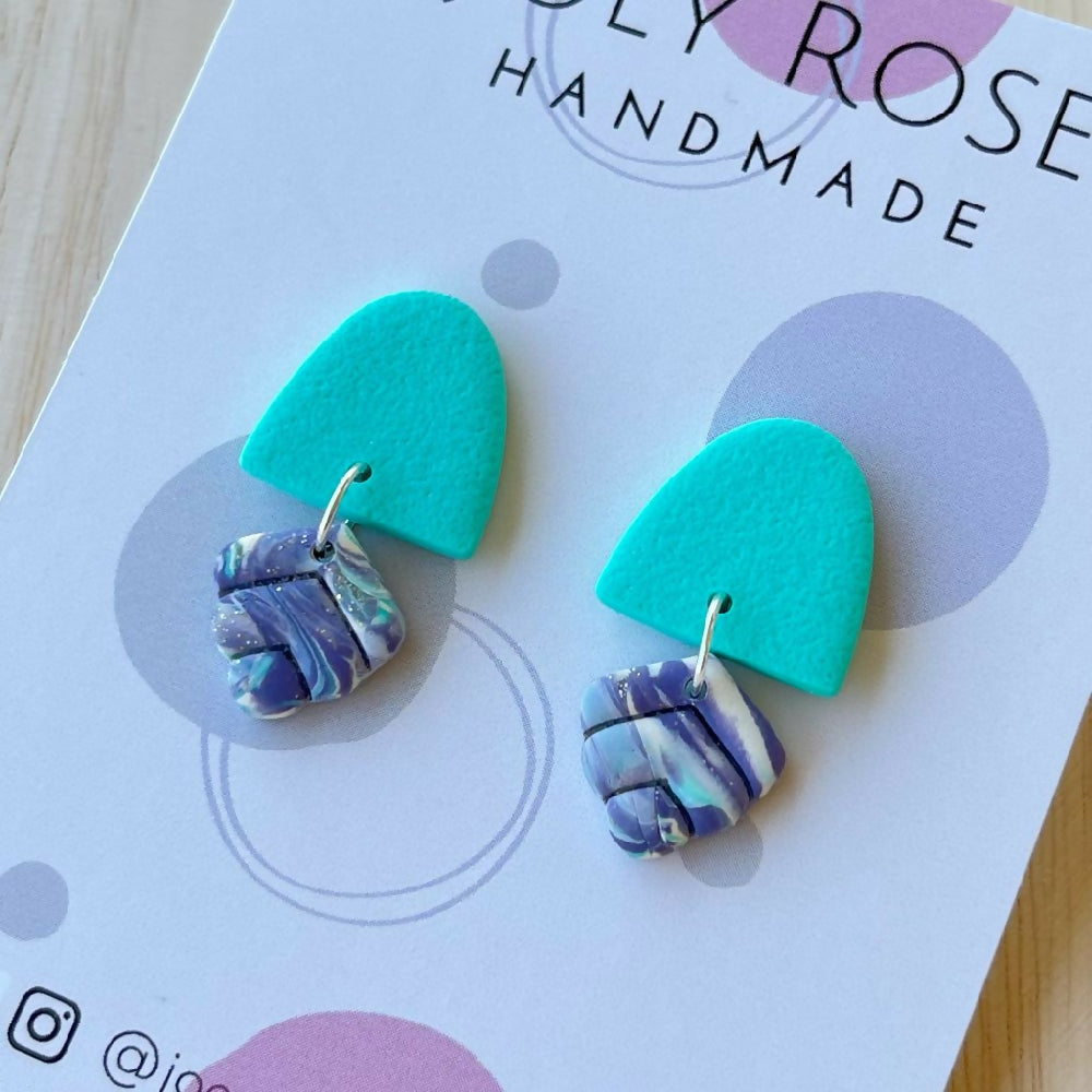 Small Aqua drop Polymer clay earrings 4
