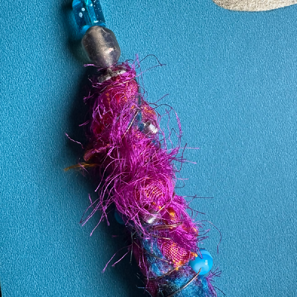Boho beads with sari silk, handspun wool and charms by Leumesin Handmade