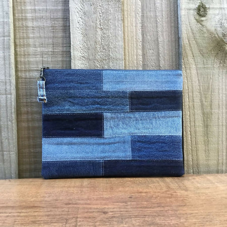 Upcycled Denim Pencil Case - Brick Patchwork