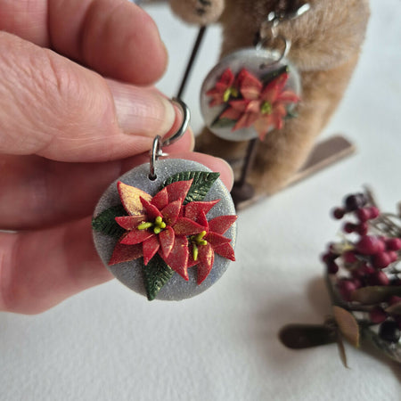 Christmas Poinsettia Dangle Earrings