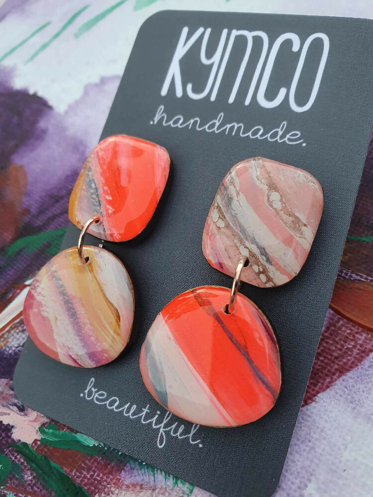 Aurora Collection| Resin large dangle earrings | Fluoro pink side angle