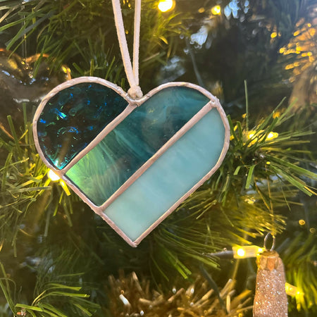 Medium Heart Stained Glass Decoration - Turquoise