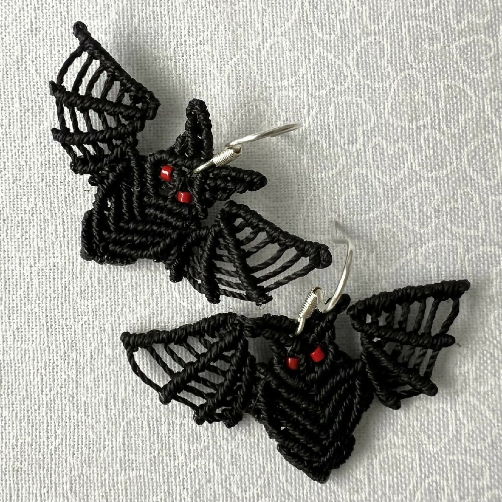 Bat Micro Macrame Earrings +Free Microfiber Pouch