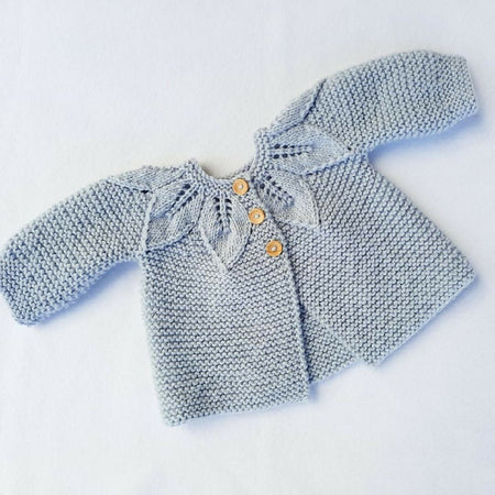 Blue luxury wool leaf baby cardigan 3-6 months