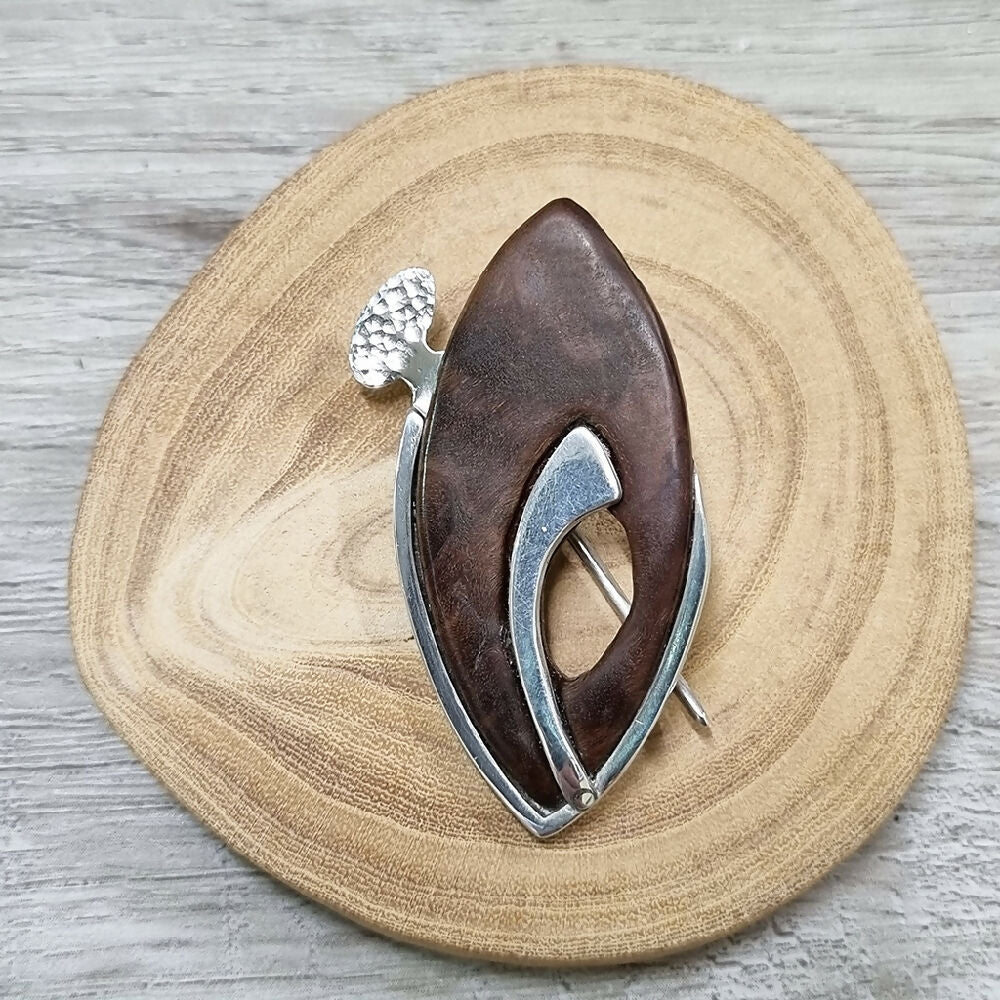 Wood and Silver Pendant Brooch NB309 295 02