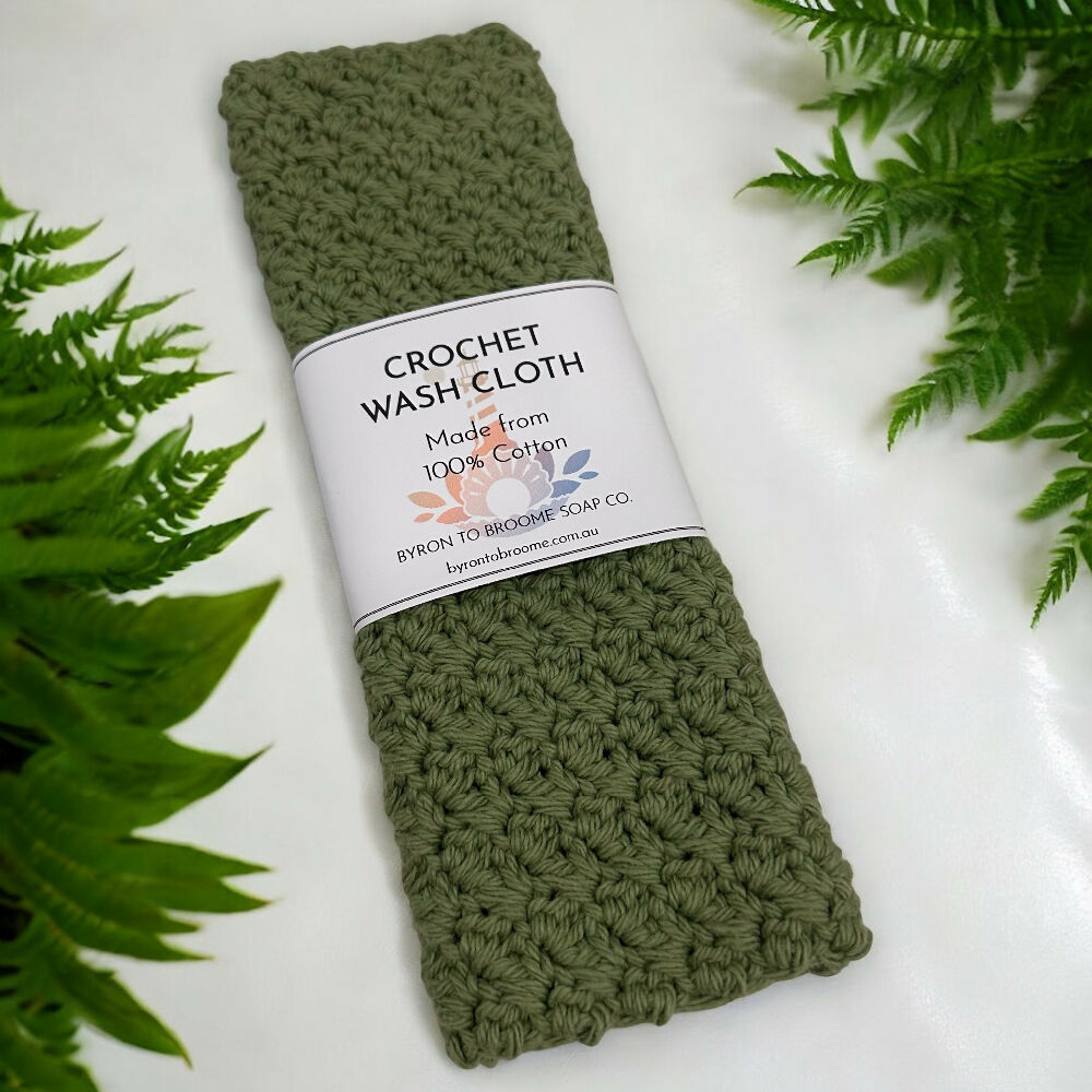 Crochet Cotton Washcloth - Sage Green