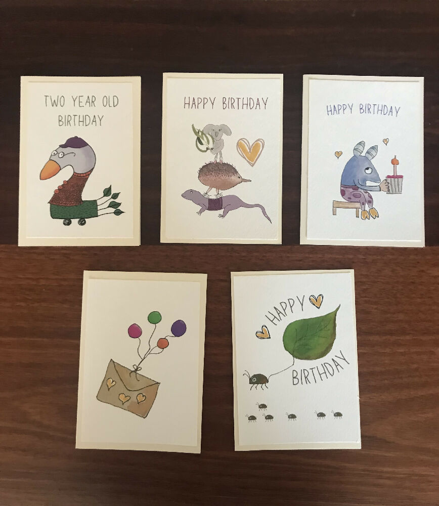 Birthday card pack of 5 cards - this pack has a two year old birthday