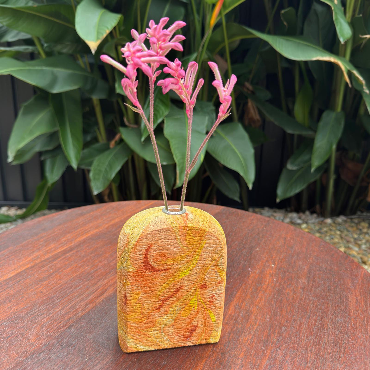 Hand sculpted concrete test tube vase in sunset colours
