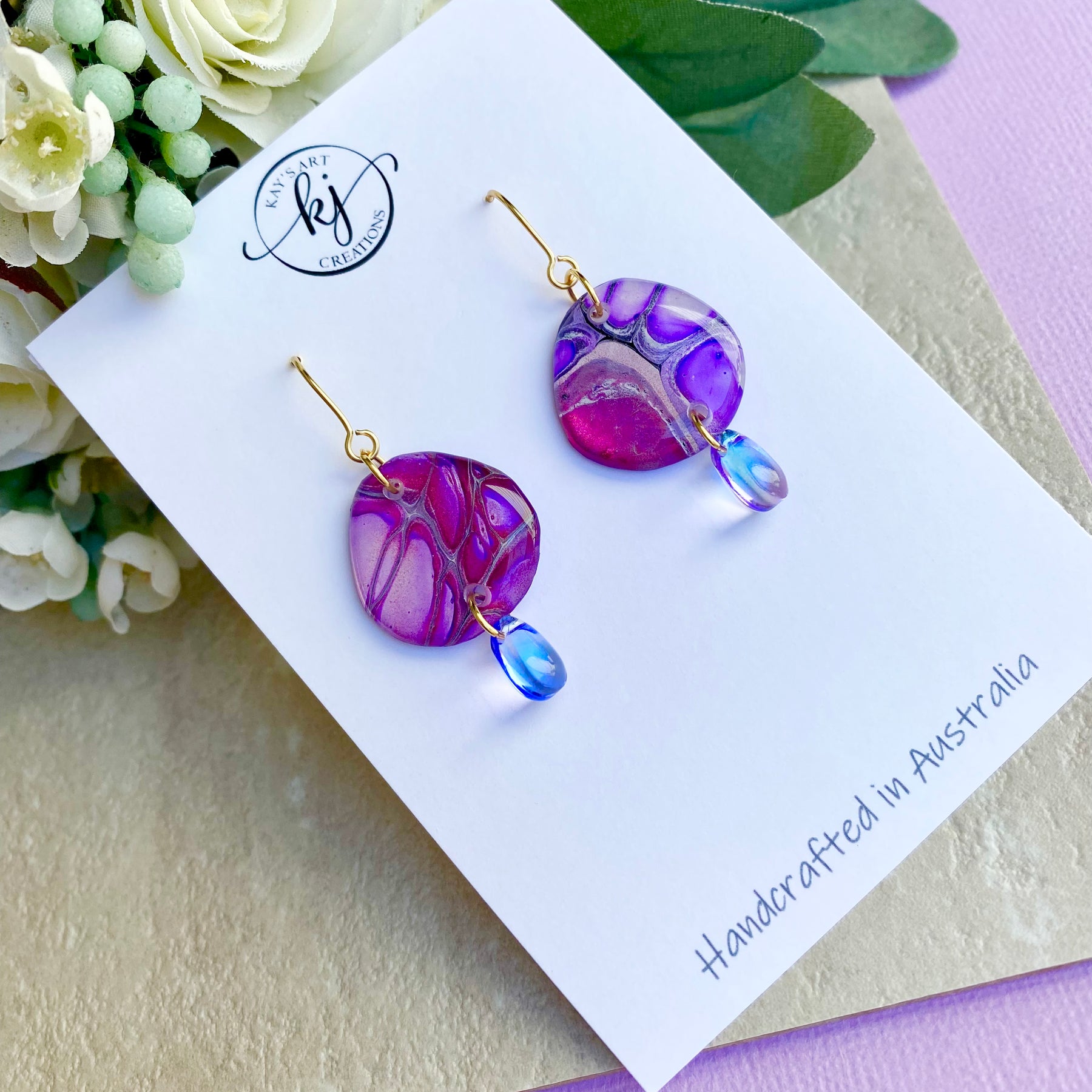 Pink Purple Wearable Art Earrings