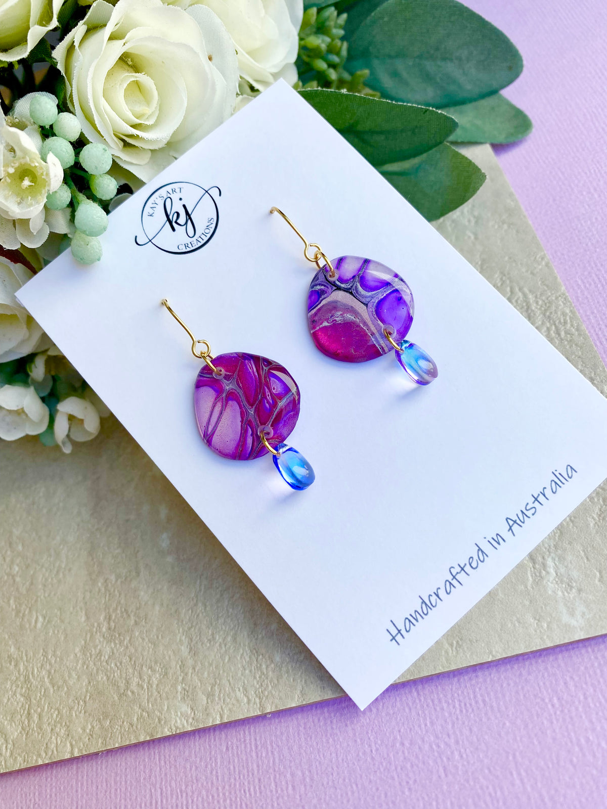 Pink Purple Wearable Art Earrings