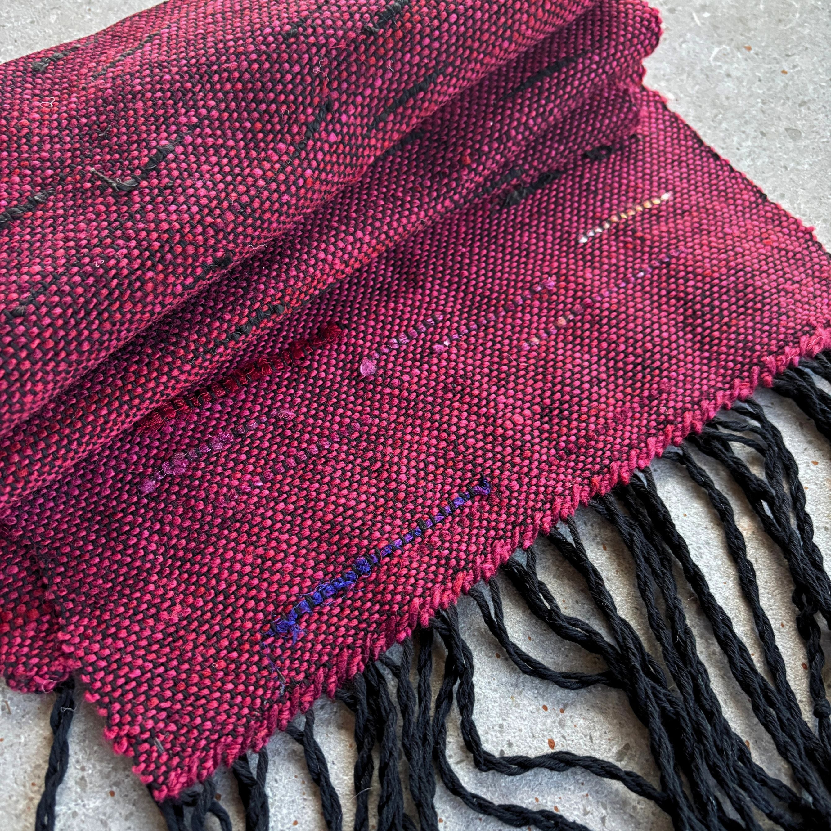 Handwoven Scarf - Crimson Red - Black