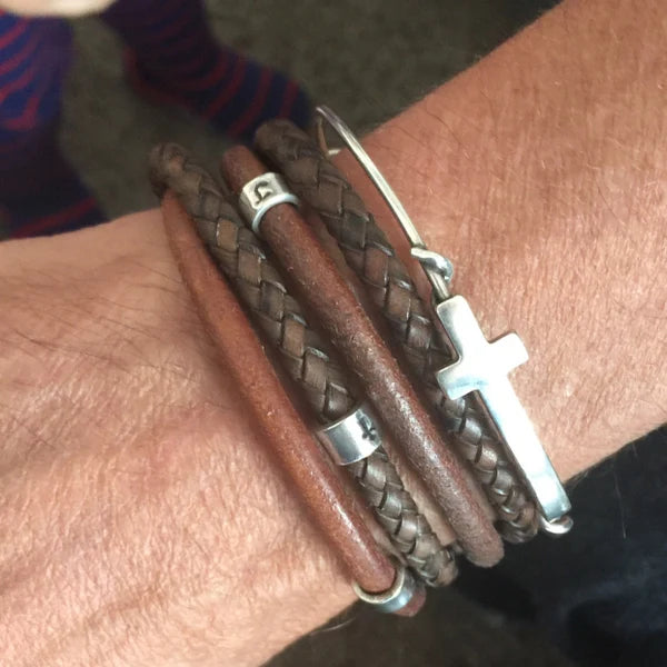 4 Cord Silver Bead Leather Wrap  - personalised