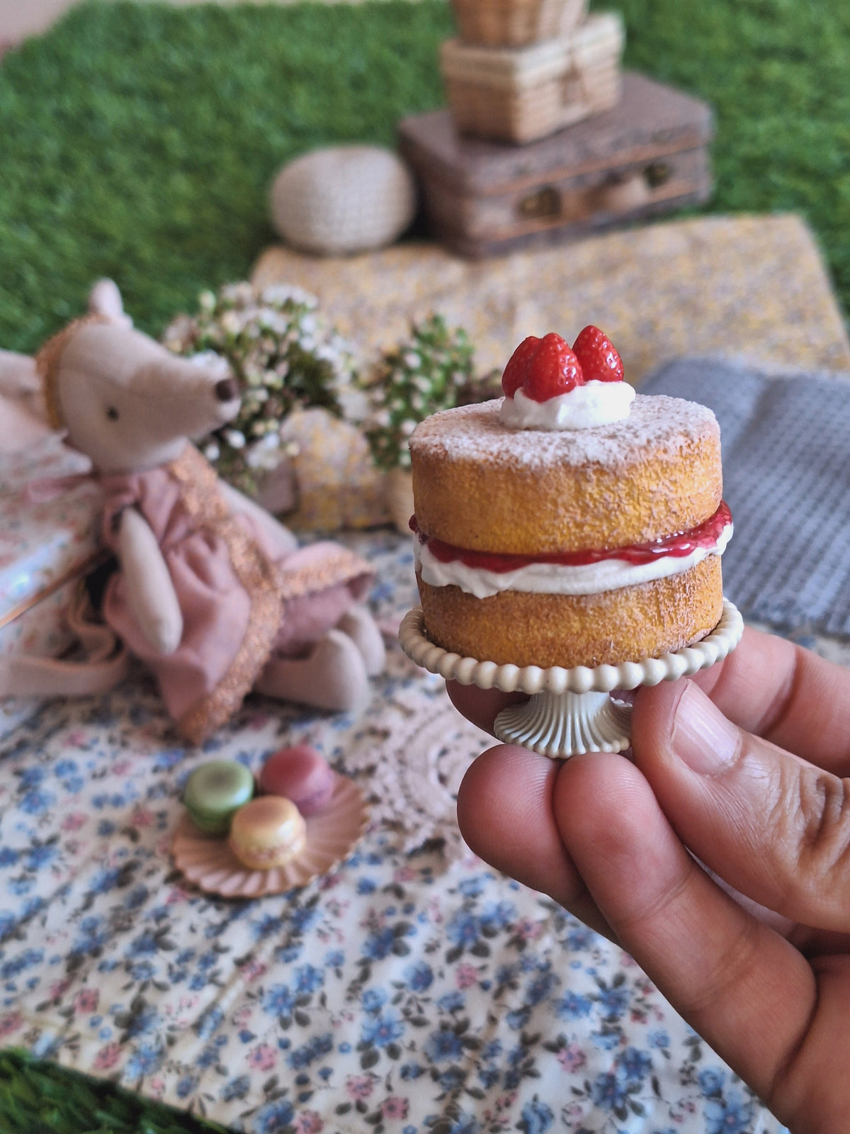 Victoria Sponge Cake (with mini crochet doily)