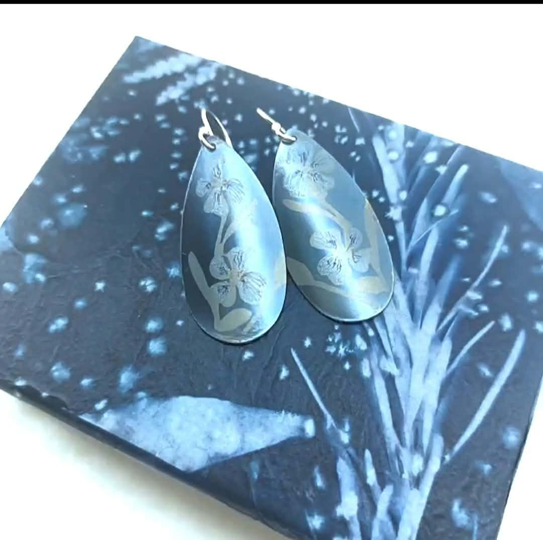 Titanium Dangles with Dampiera Design- Soft Blue and Green