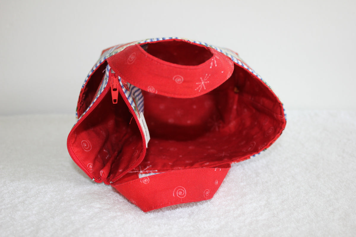 BLUE STRIPE, RED FLOWERS - TINY TOTS TOTE BAG RANGE