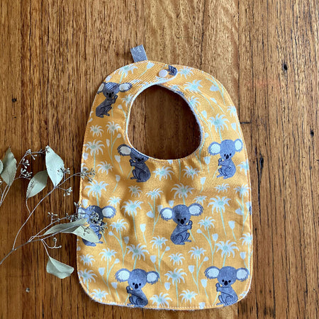 bib - yellow koalas / organic cotton hemp fleecy / baby toddler