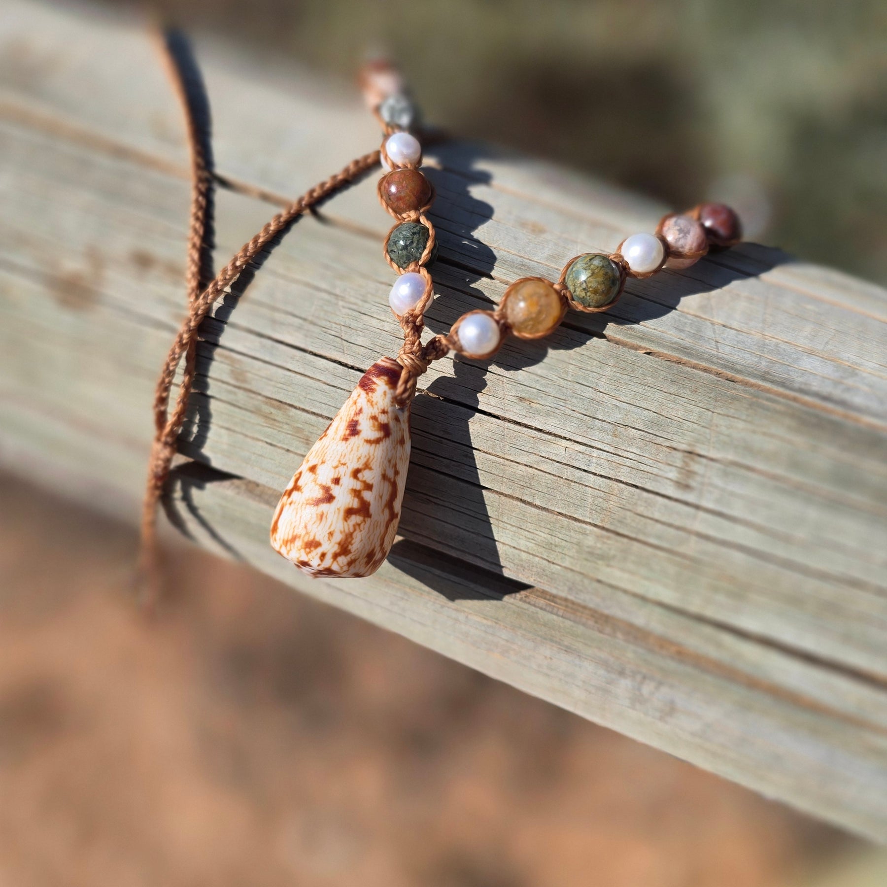 Cone Shell with Rare Ocean Agate & Pearl Necklace