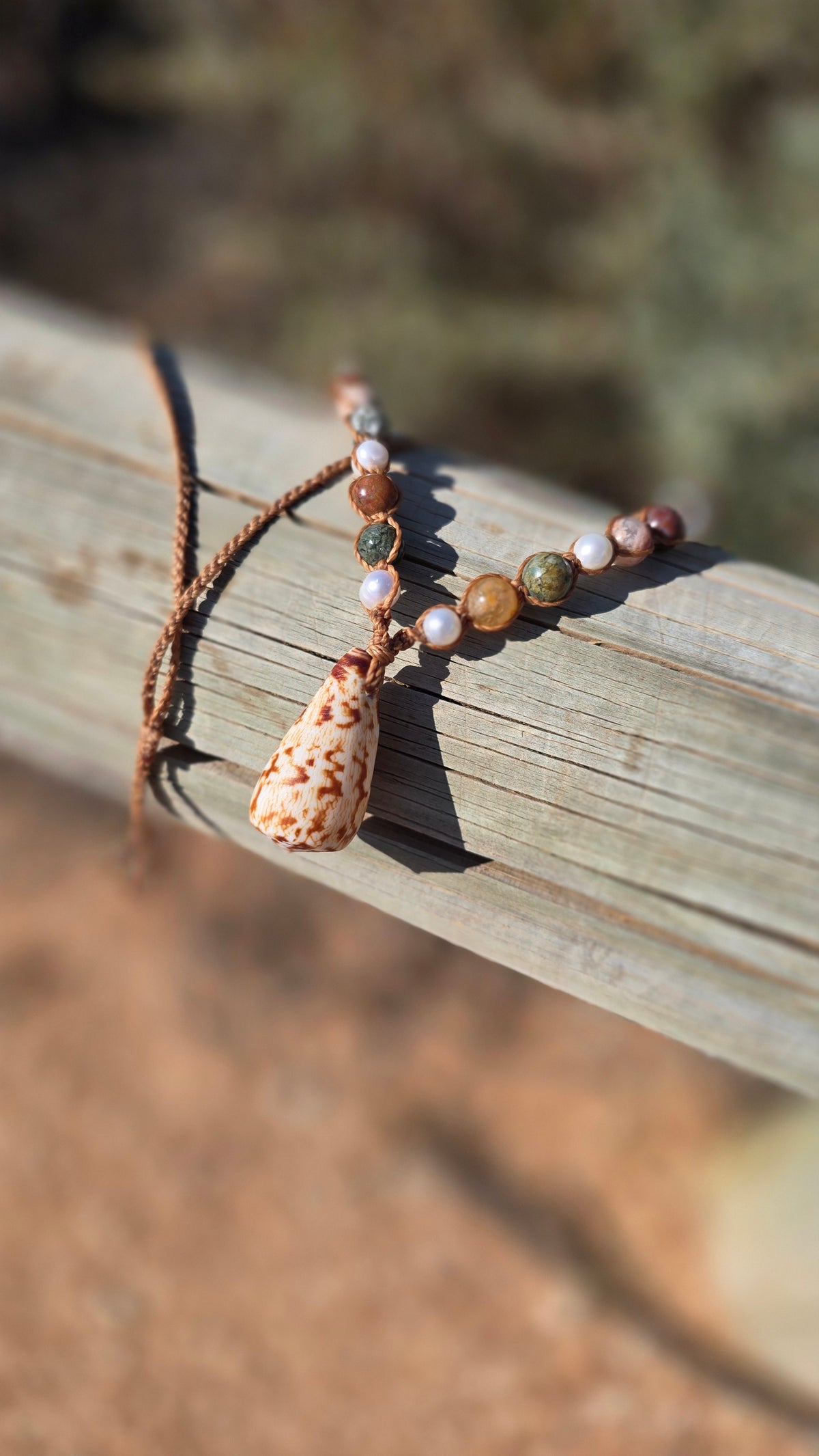 Cone Shell with Rare Ocean Agate & Pearl Necklace