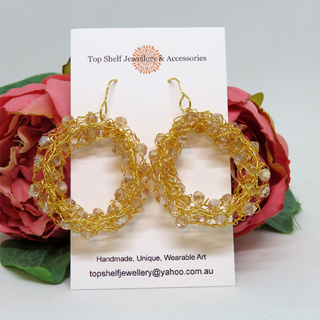 Gold Amber Crochet Wire 'Round' Earrings