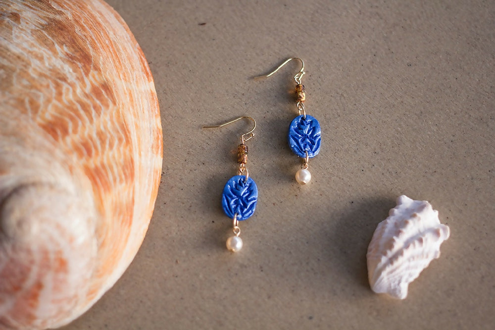Blue Painted Clay Dangle Earrings