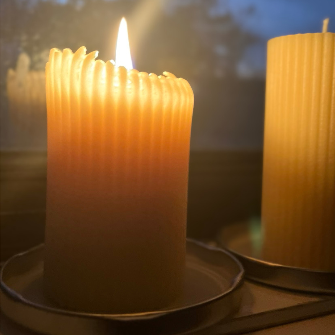 Ribbed Beeswax Pillar Candle