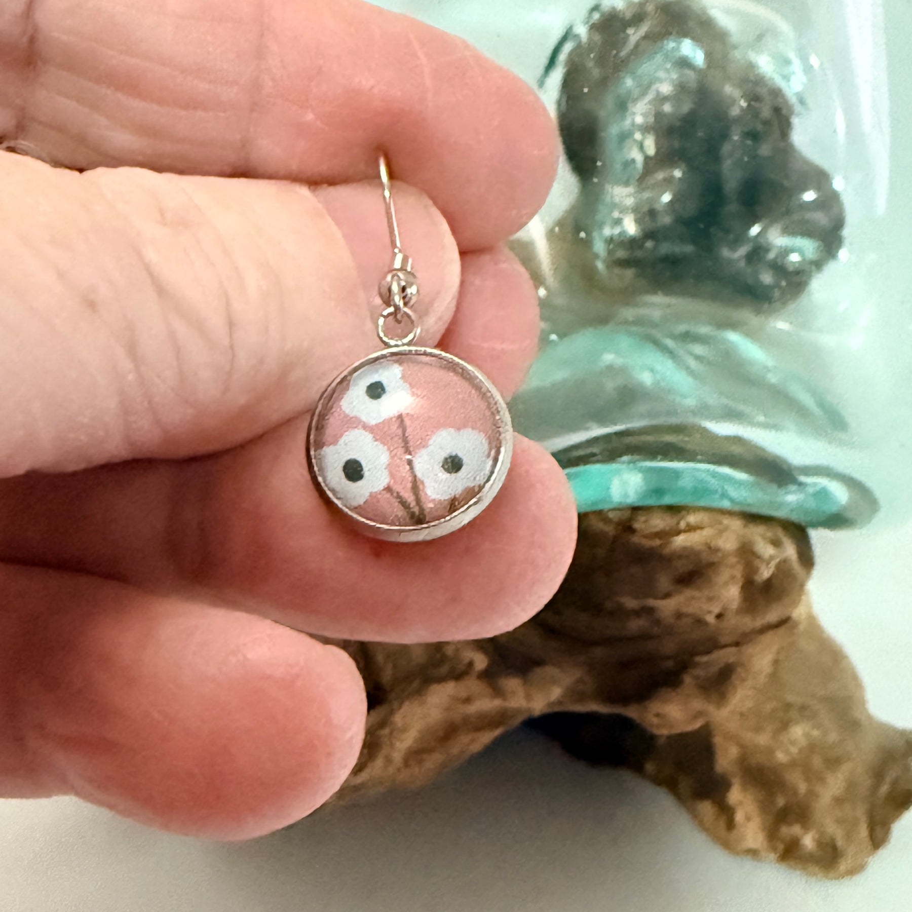 Handcrafted Floral Glass Cabochon Drop Earrings
