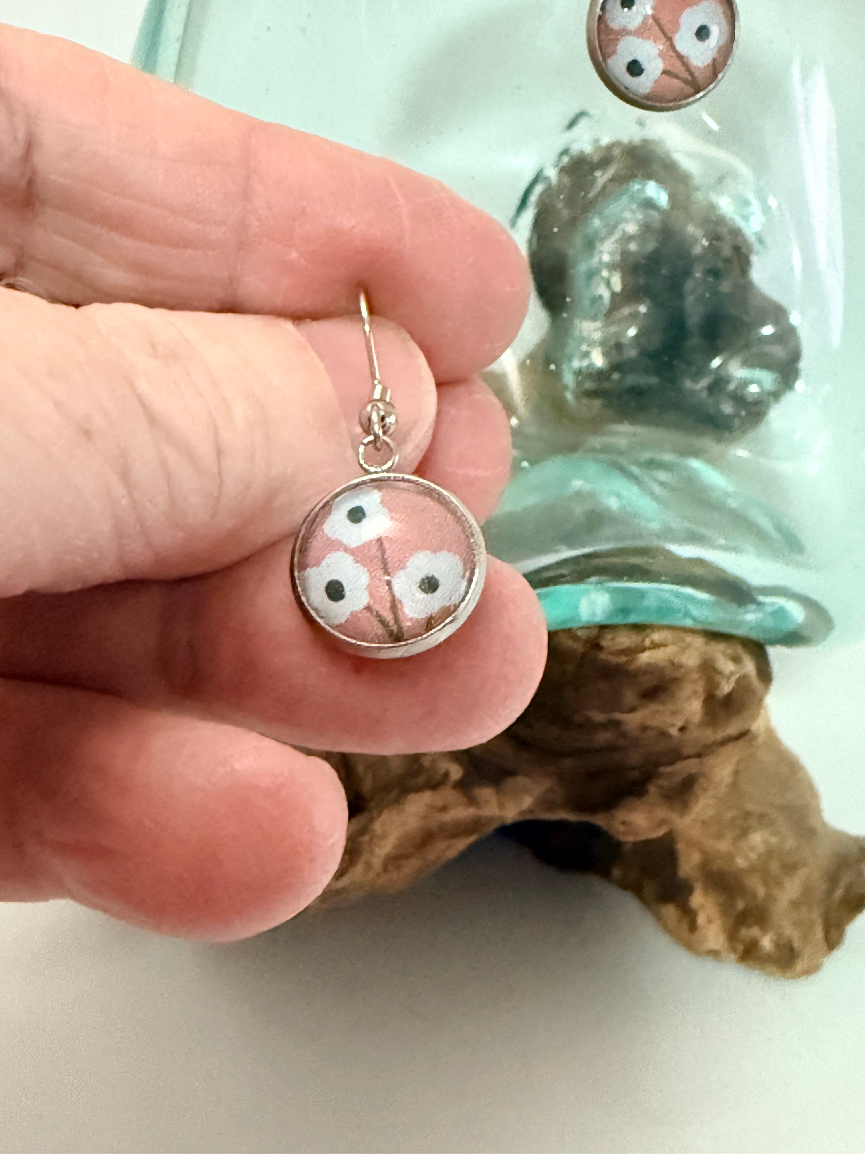 Handcrafted Floral Glass Cabochon Drop Earrings