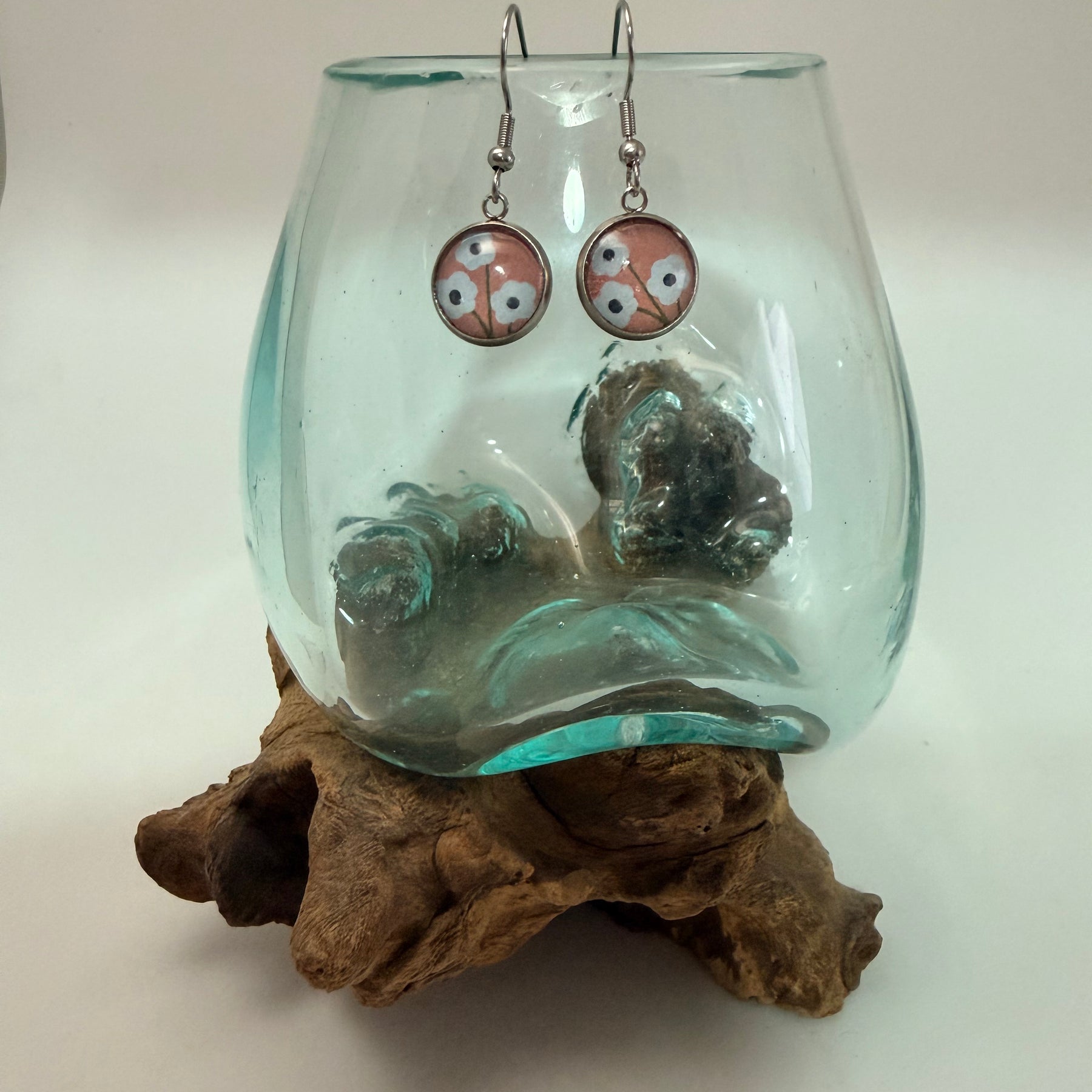 Handcrafted Floral Glass Cabochon Drop Earrings