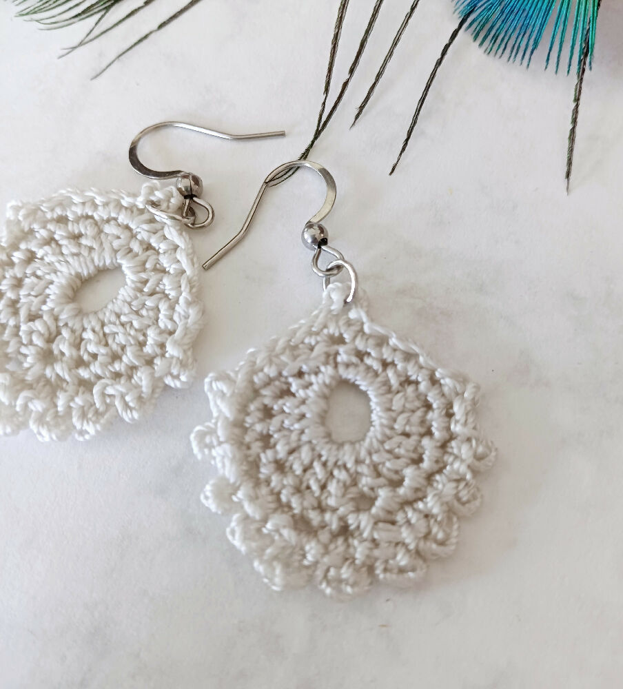 Peacock Feather Earrings - White