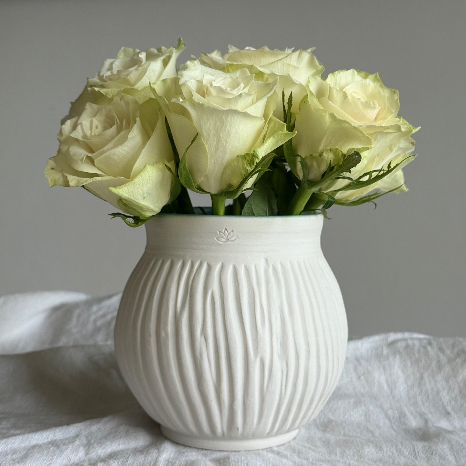 Aegean - Handcarved Raw Porcelain Vessel - White Blue Vase