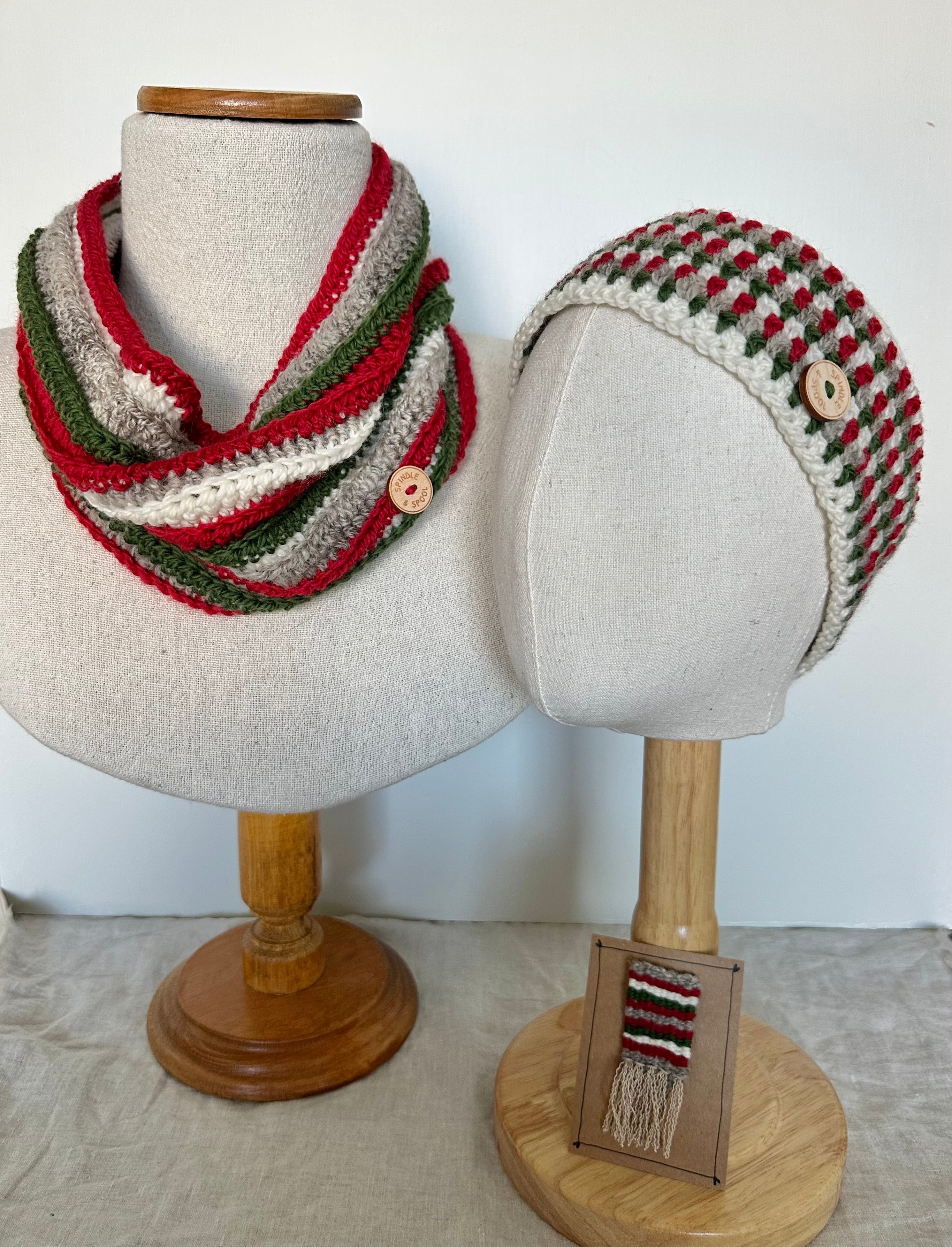 Christmas in July Collection - Cowl, Headband & Brooch