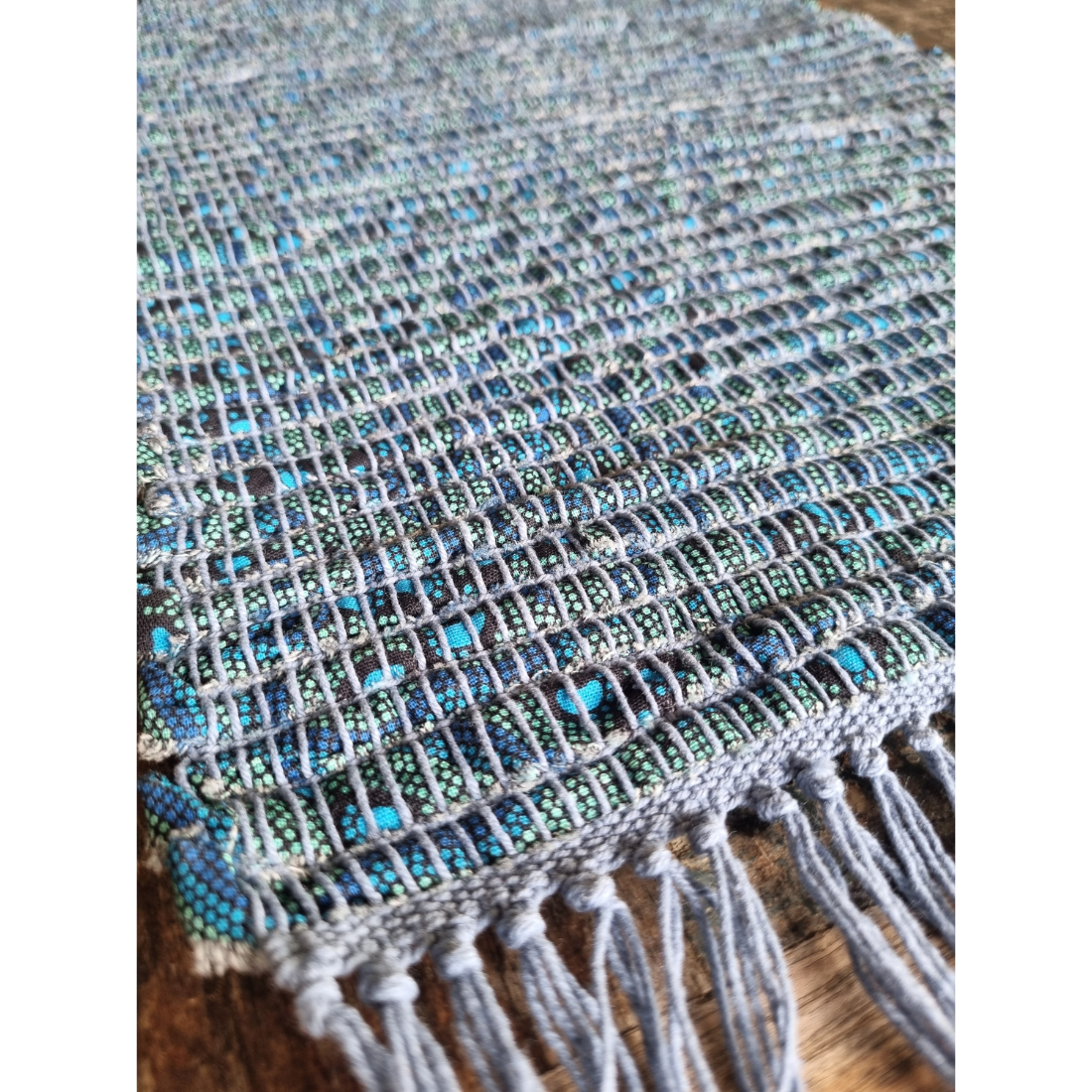Handwoven blue fabric table runner