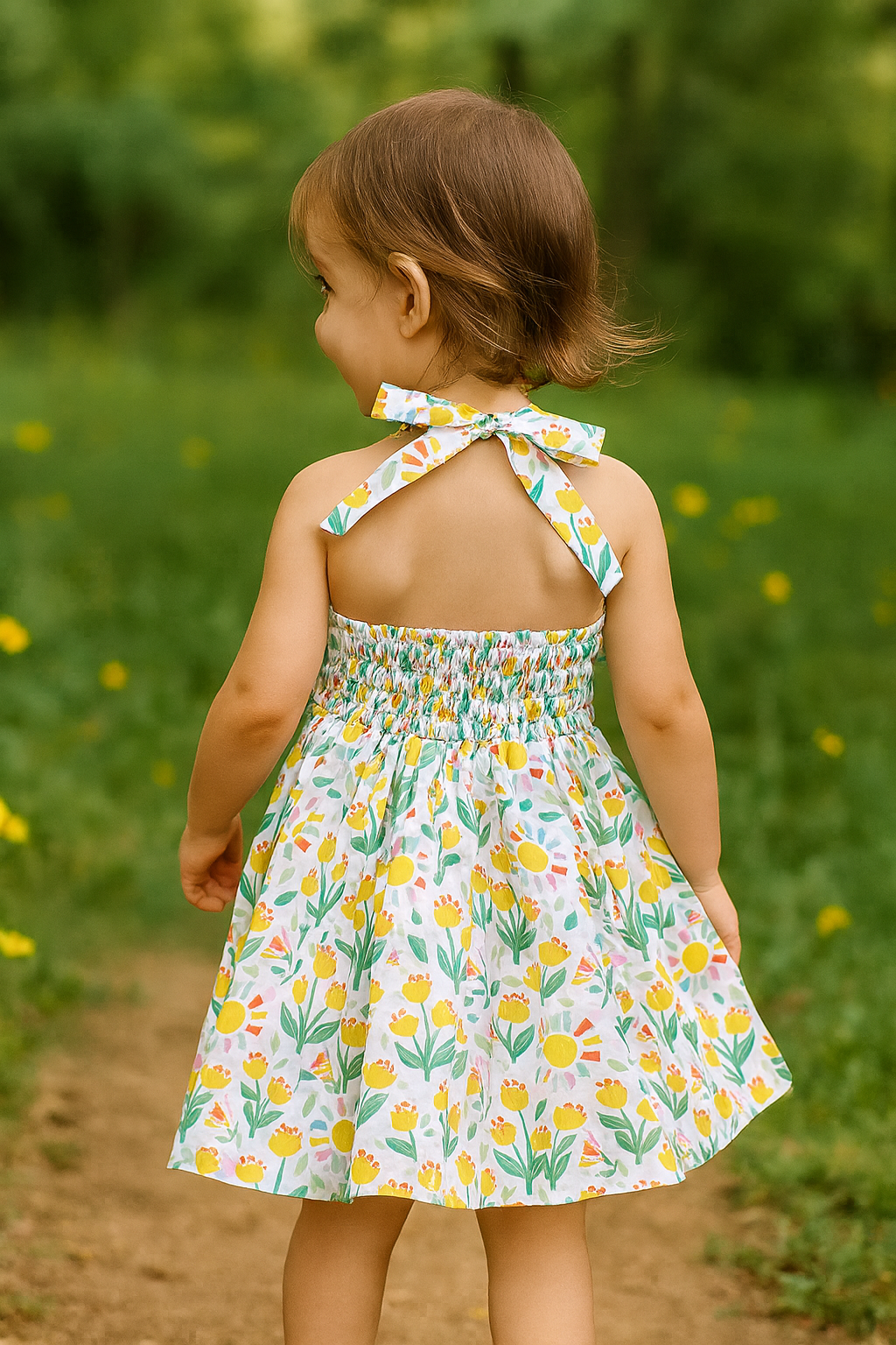 "Sunny Tulips" Halter Dress - Size 3 Years