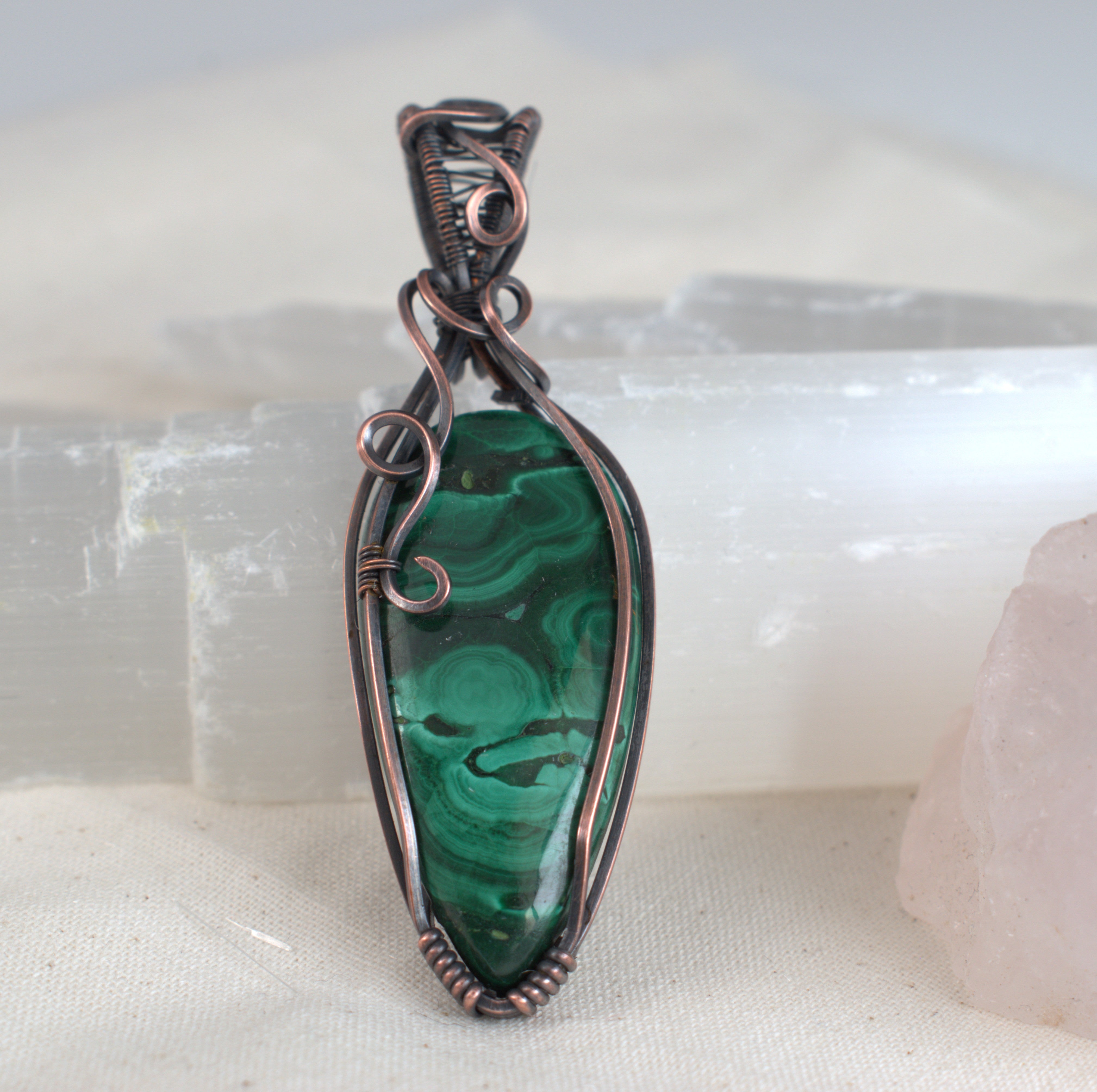 Emerald Pools - Malachite Copper Wrapped Pendant