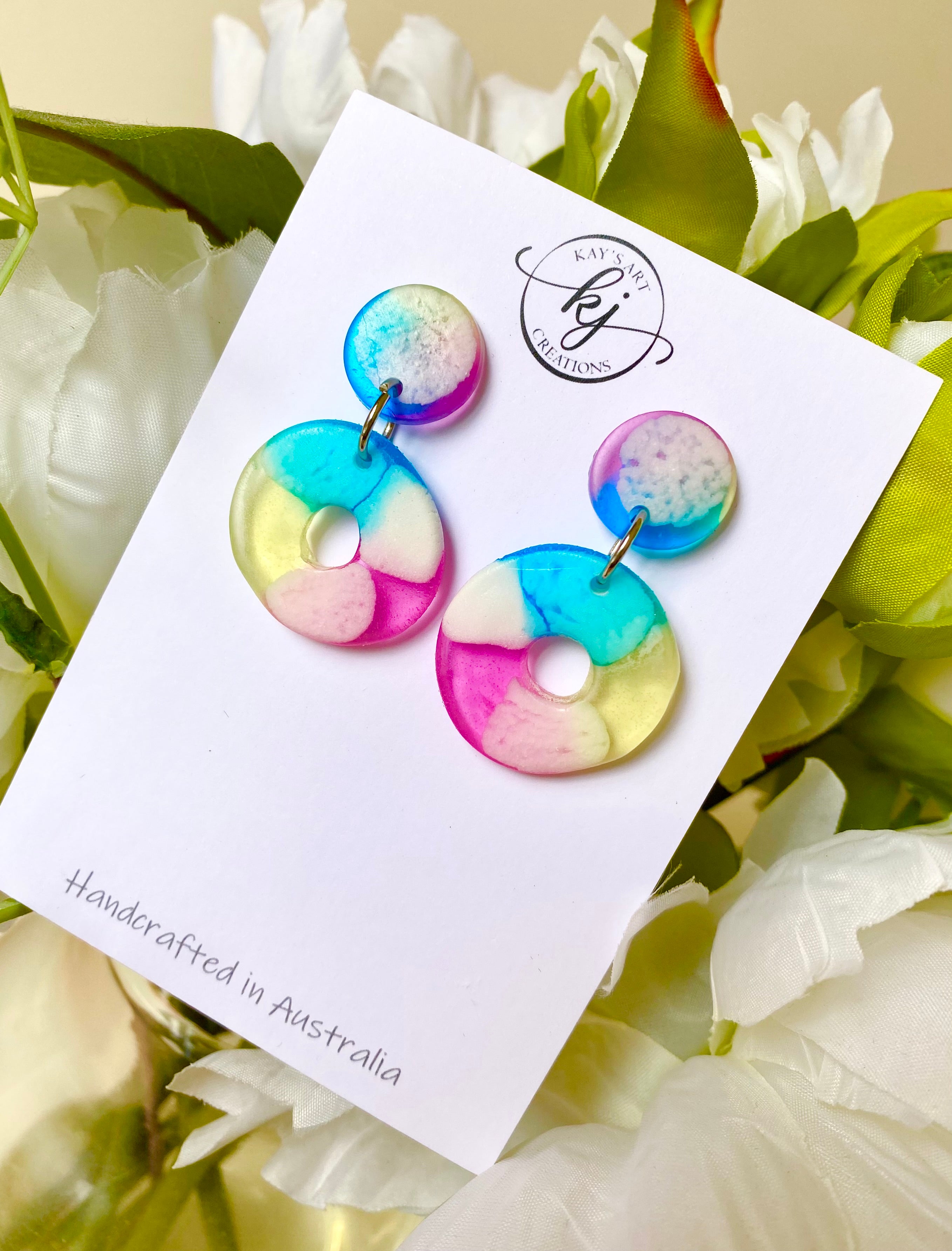 Handmade Rainbow Stud Hoop Earrings