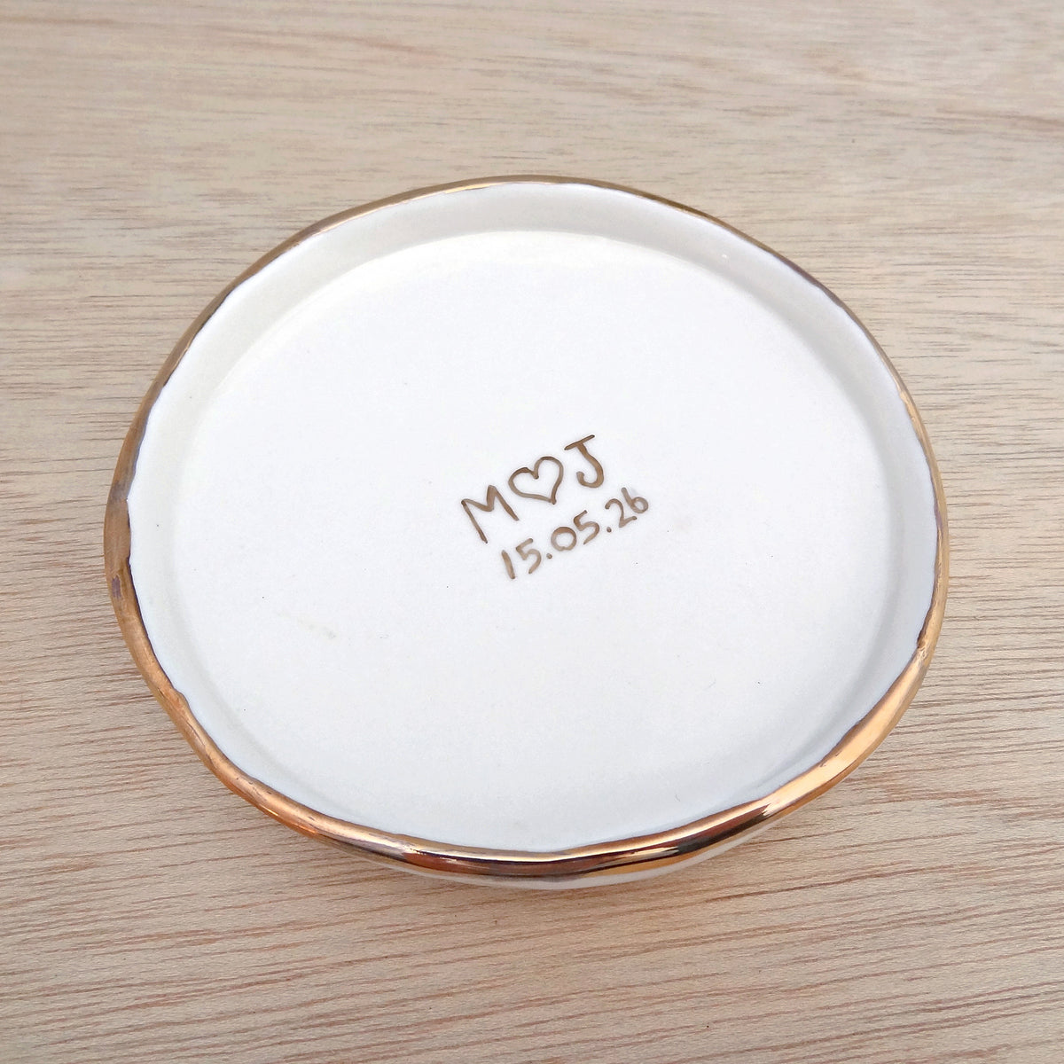 Personalised ring dish with gold or silver rim, Custom Wedding Gift, Anniversary Gift