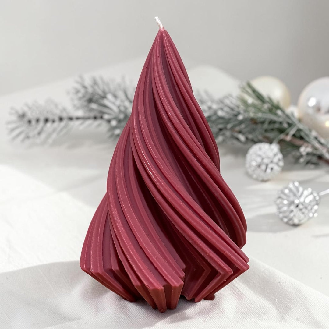 Swirl Christmas Tree Pillar Candle