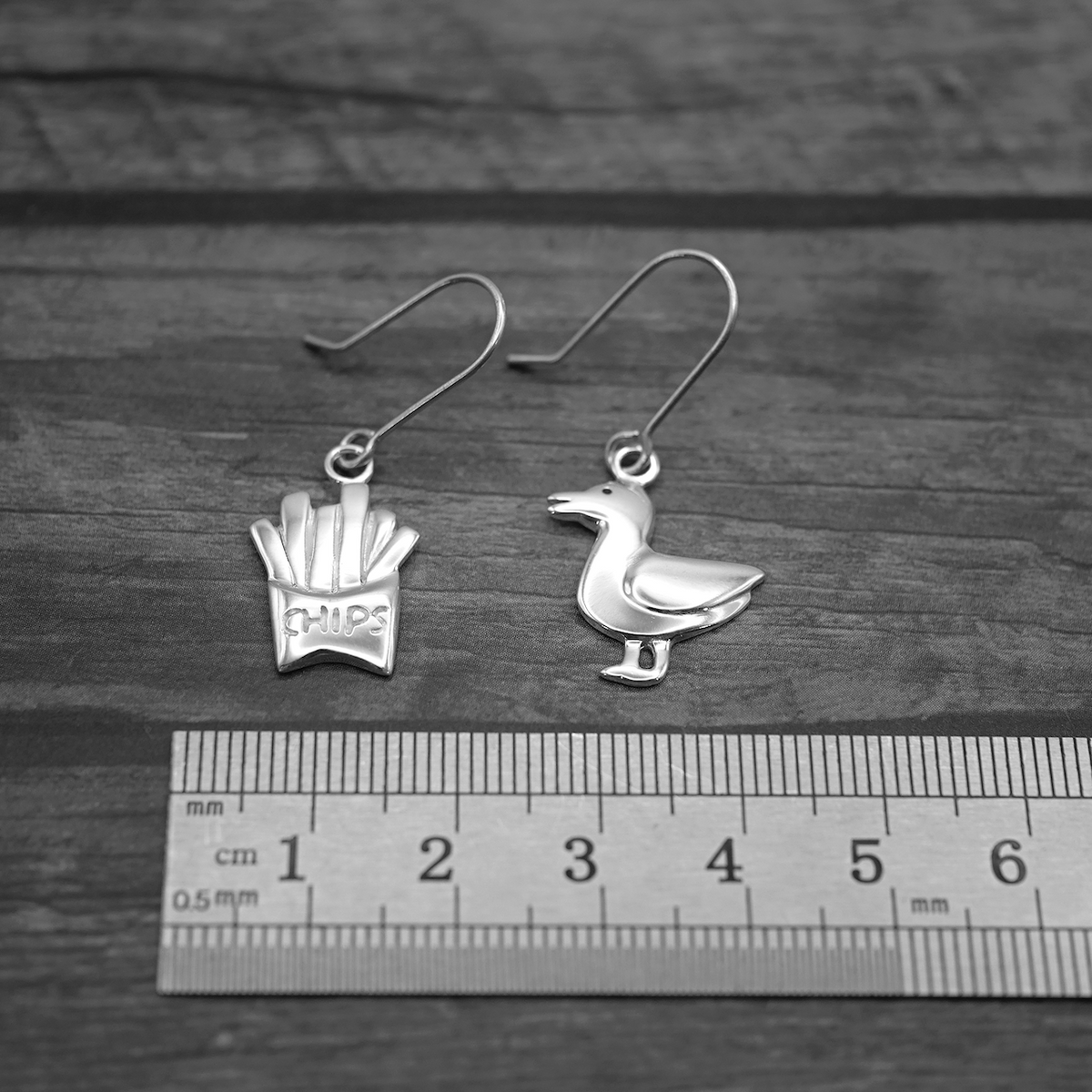 Seagull & Chips Earrings - Handmade Sterling Silver Mismatched Earrings