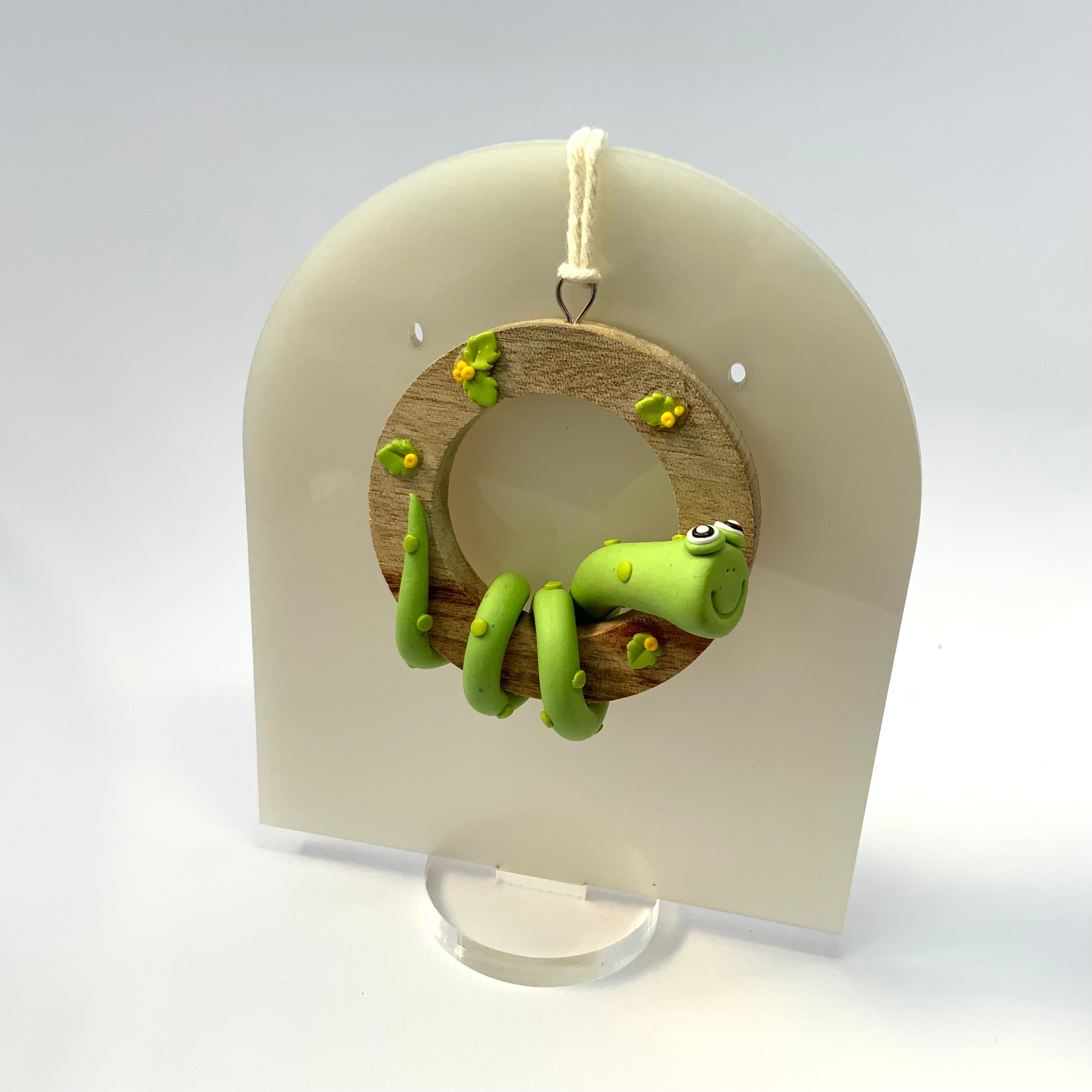 HANGABOUTS | Handmade Polymer Clay Friends on Camphor Laurel Timber Rings |  Whimsical Wall Decor Gift
