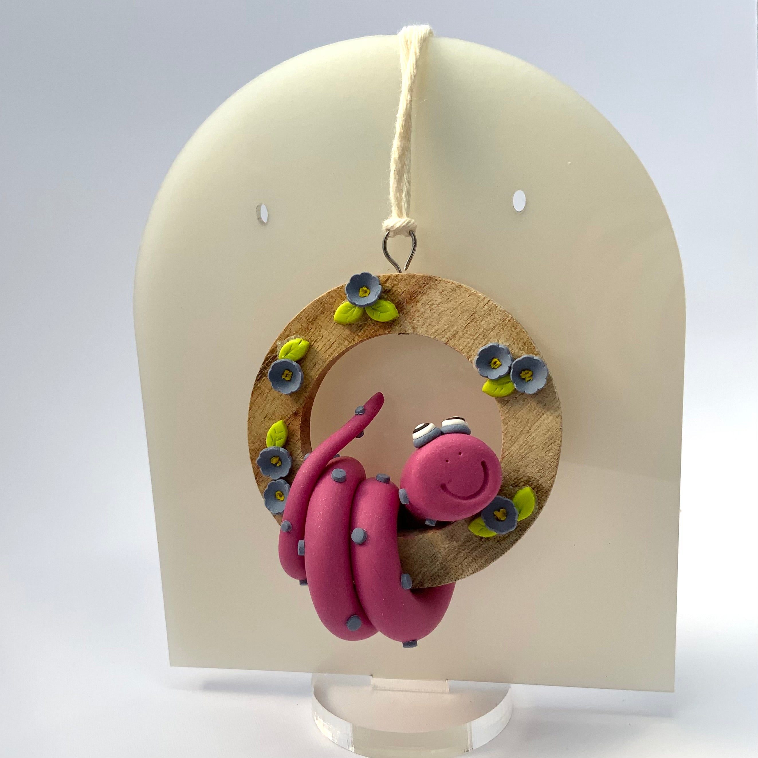 HANGABOUTS | Handmade Polymer Clay Friends on Camphor Laurel Timber Rings |  Whimsical Wall Decor Gift
