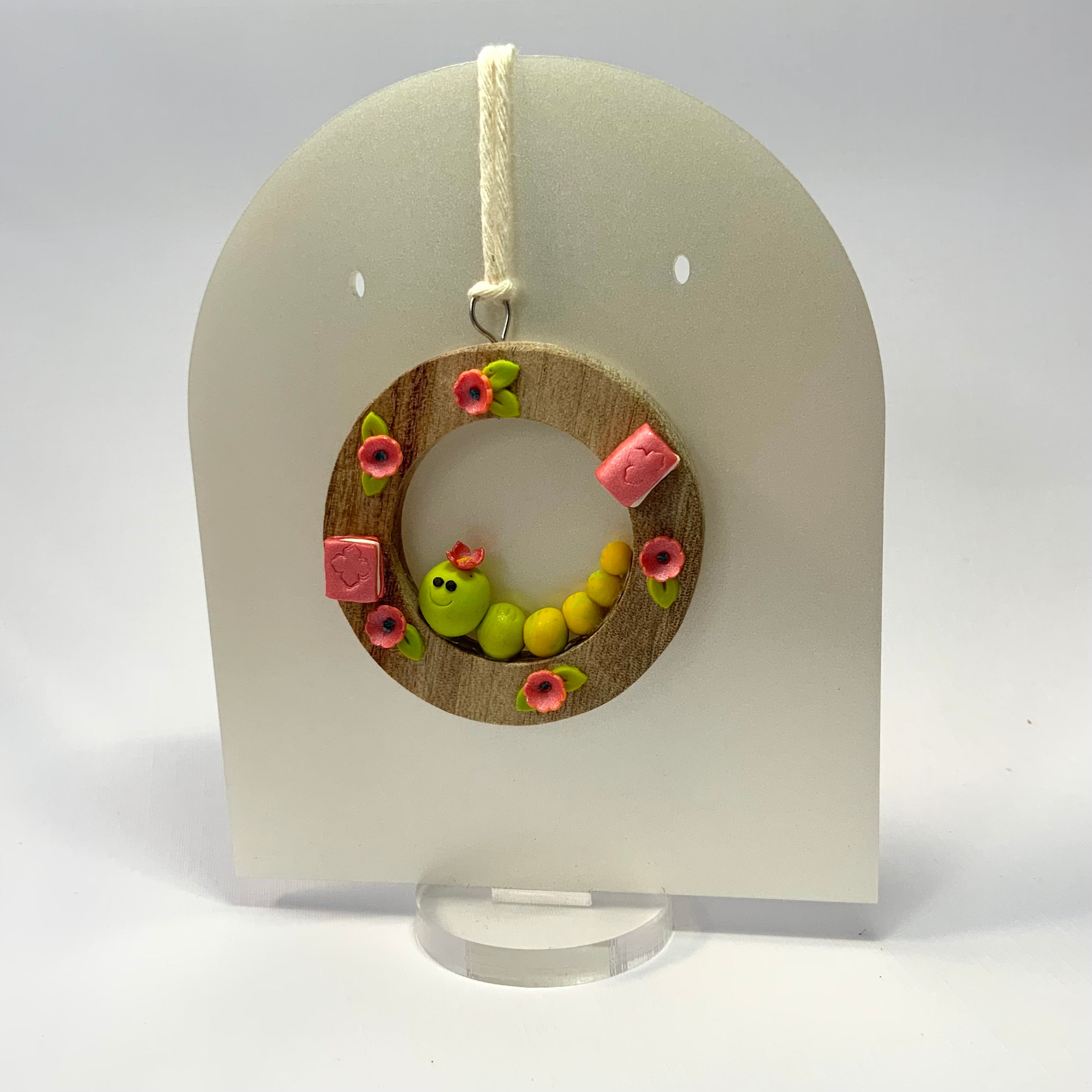 HANGABOUTS | Handmade Polymer Clay Friends on Camphor Laurel Timber Rings |  Whimsical Wall Decor Gift